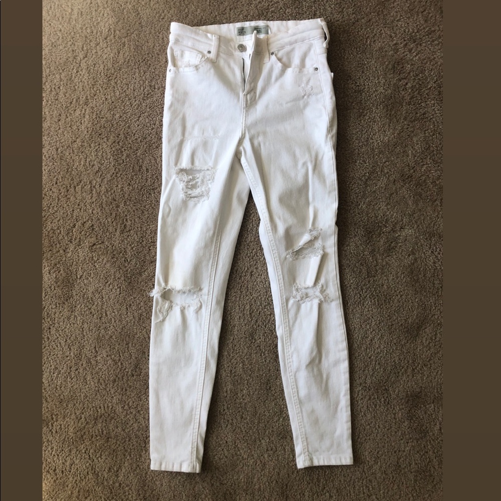 Topshop white tattered Jamie Jeans